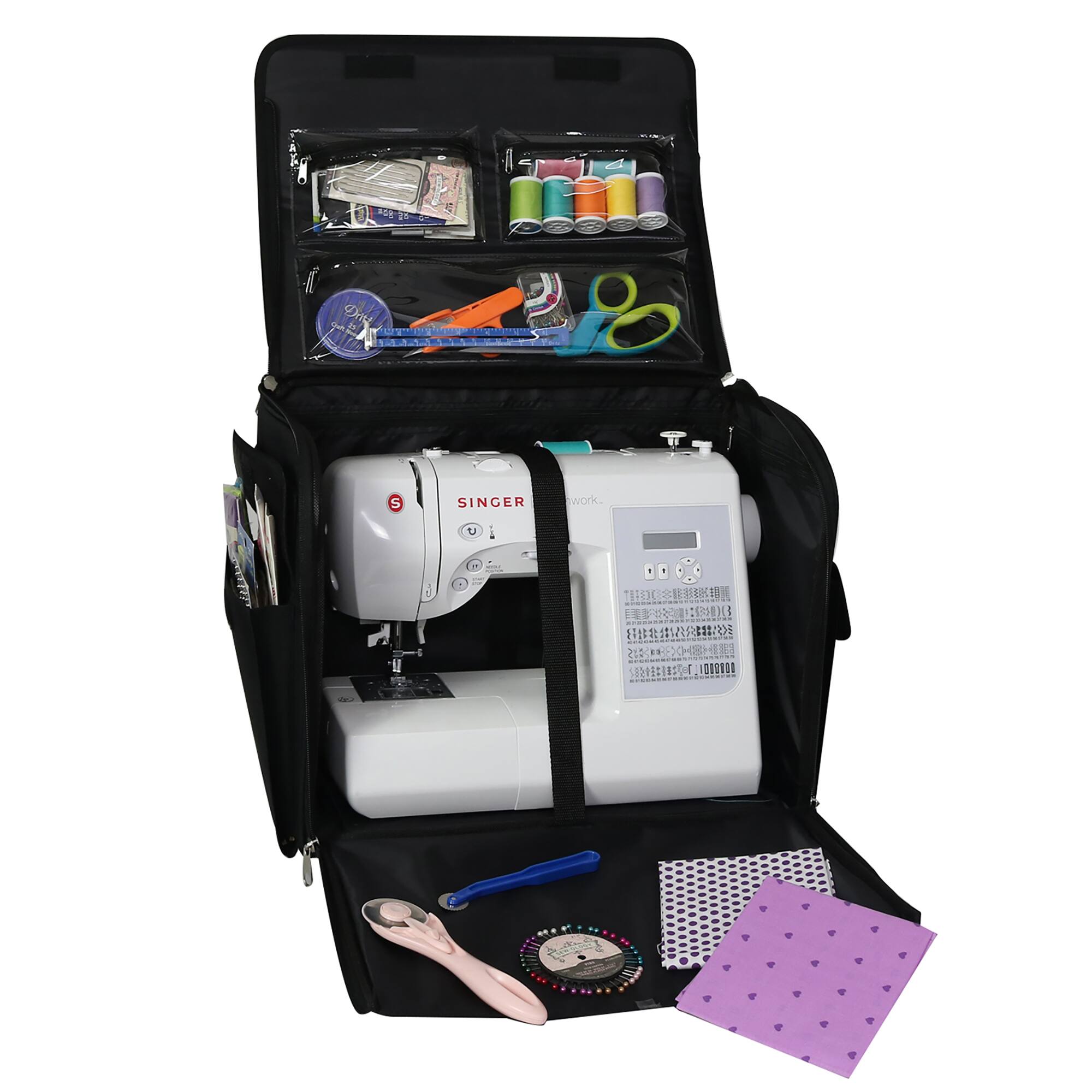 Everything Mary Black & White Floral Rolling Sewing Machine Tote
